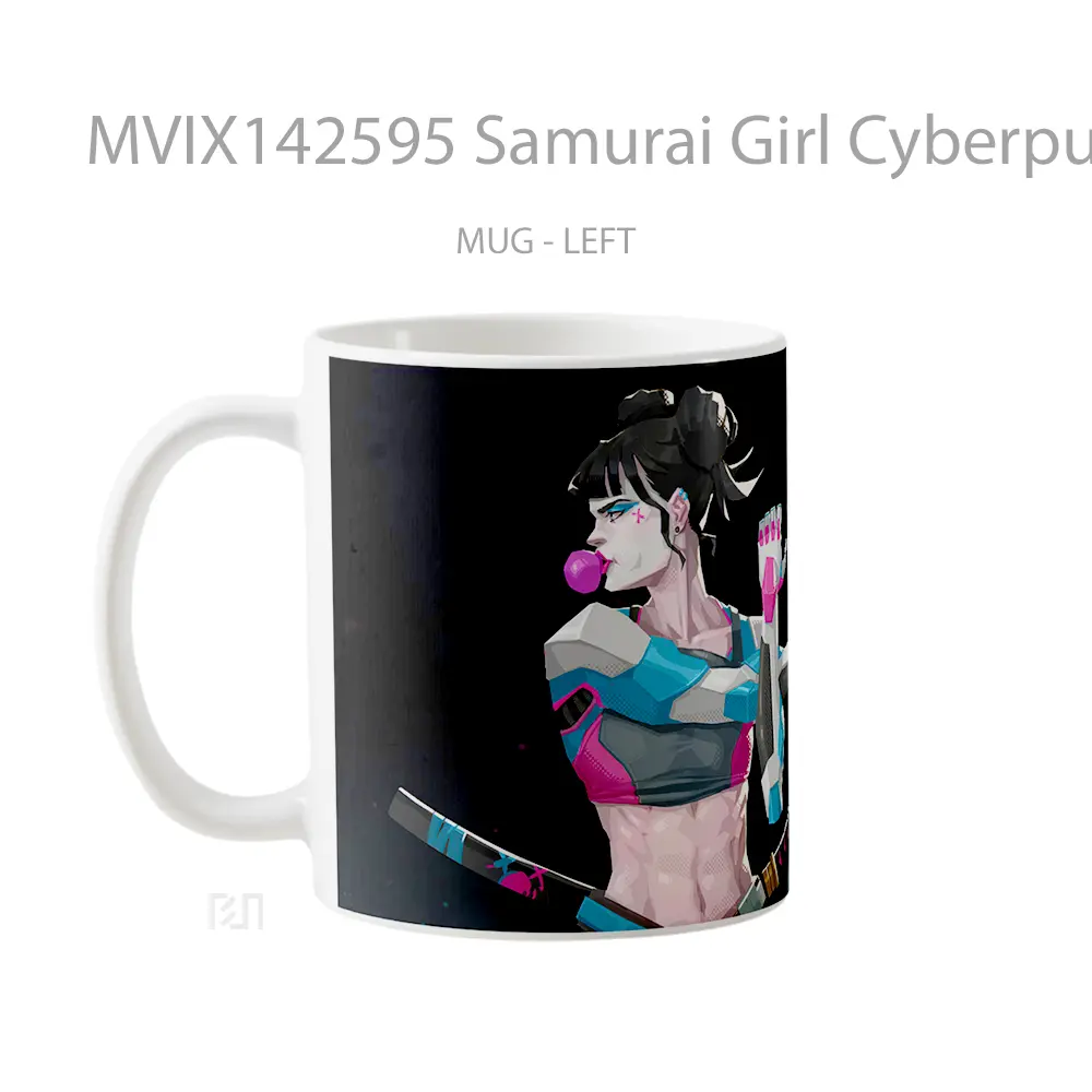 Mug Samurai Girl Cyberpunk Sci Fi Gelas Keramik Unik - All-side / Desain