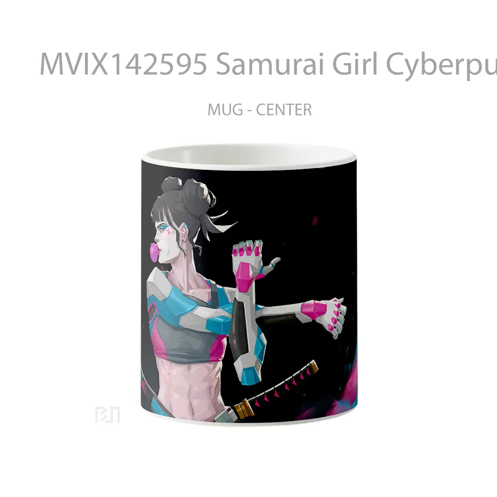 Mug Samurai Girl Cyberpunk Sci Fi Gelas Keramik Unik