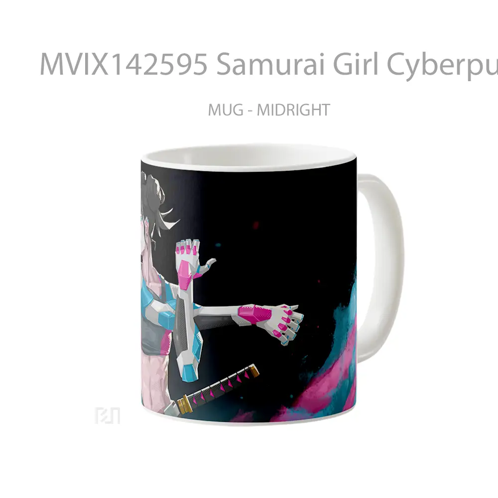 Mug Samurai Girl Cyberpunk Sci Fi Gelas Keramik Unik - All-side / Desain
