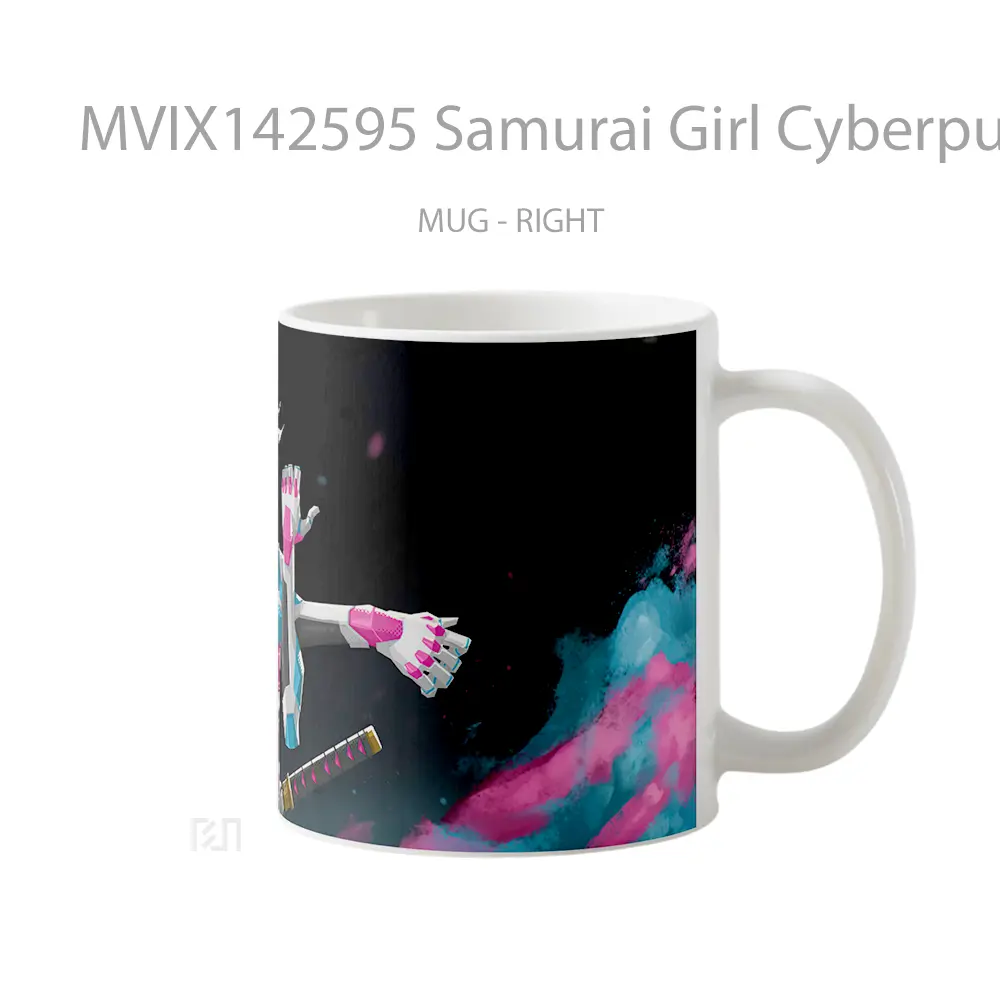 Mug Samurai Girl Cyberpunk Sci Fi Gelas Keramik Unik - All-side / Desain