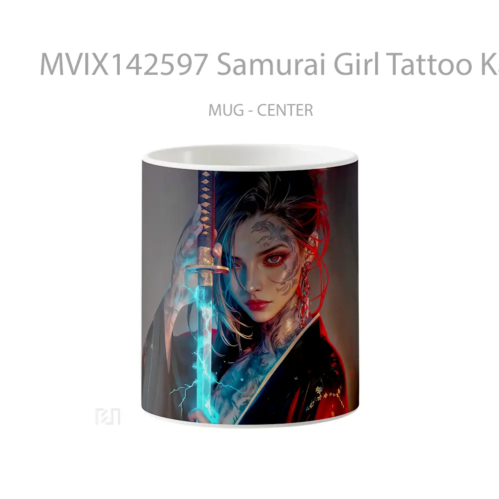 Mug Samurai Girl Tattoo Katana Fantasy Gelas Keramik Unik