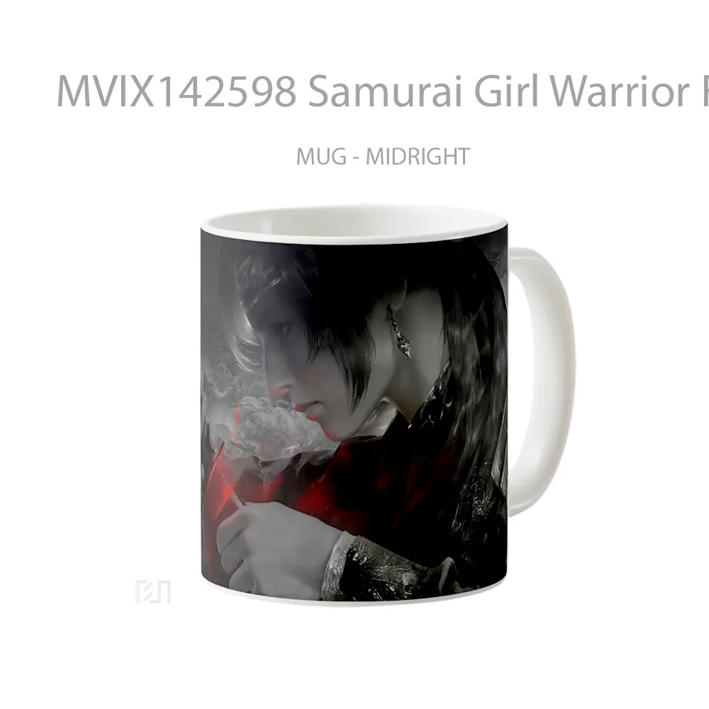 Mug Samurai Girl Warrior Fantas Gelas Keramik Unik - All-side / Desain