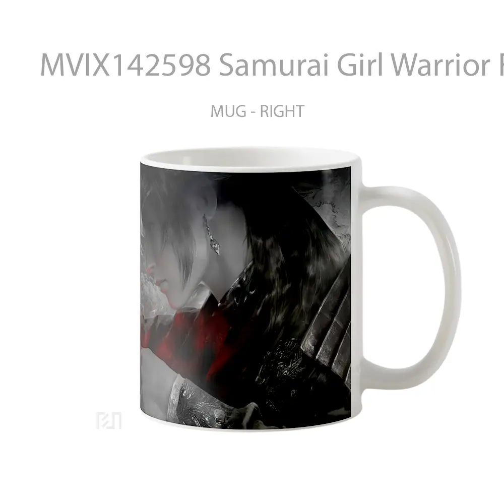Mug Samurai Girl Warrior Fantas Gelas Keramik Unik - All-side / Desain
