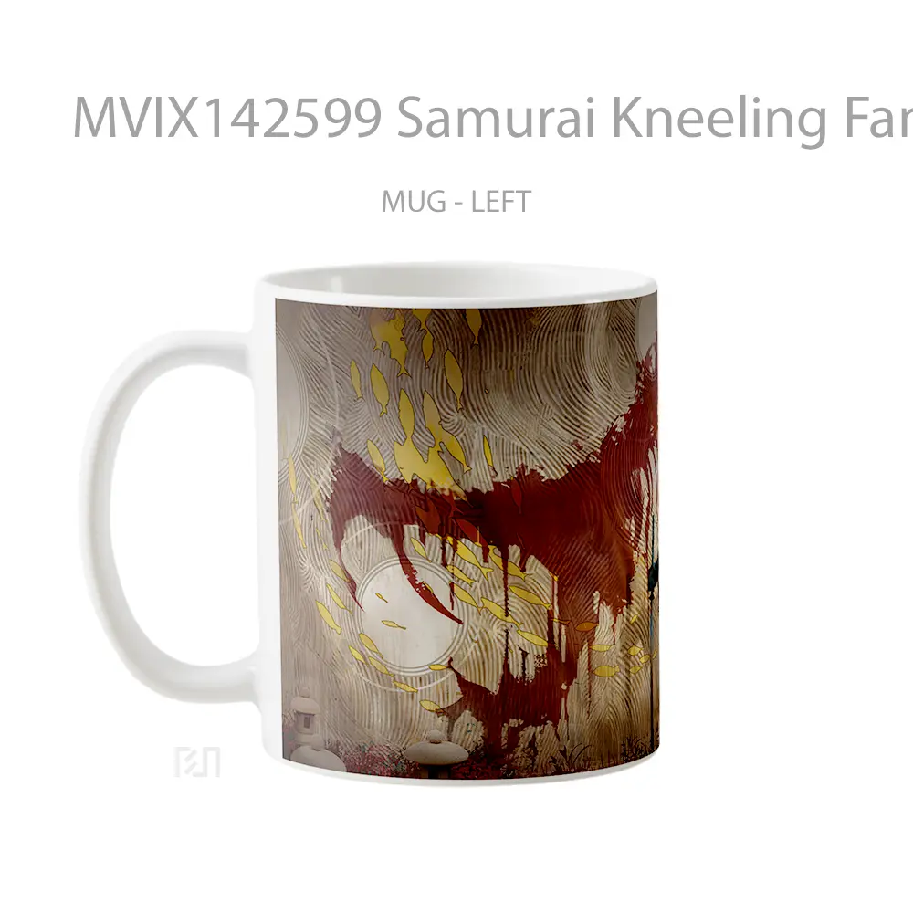 Mug Samurai Kneeling Fantasy Art Gelas Keramik Unik - All-side / Desain