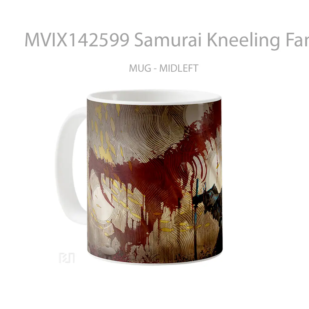 Mug Samurai Kneeling Fantasy Art Gelas Keramik Unik - All-side / Desain