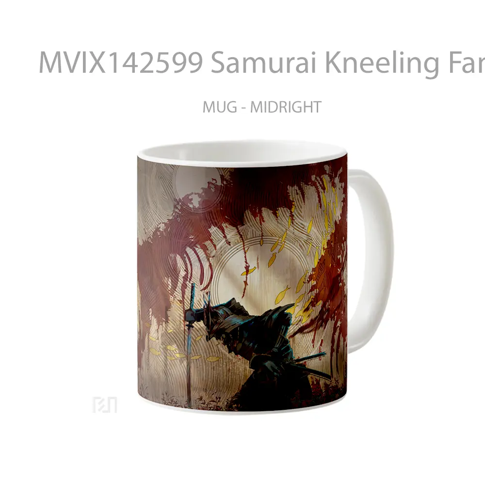 Mug Samurai Kneeling Fantasy Art Gelas Keramik Unik - All-side / Desain