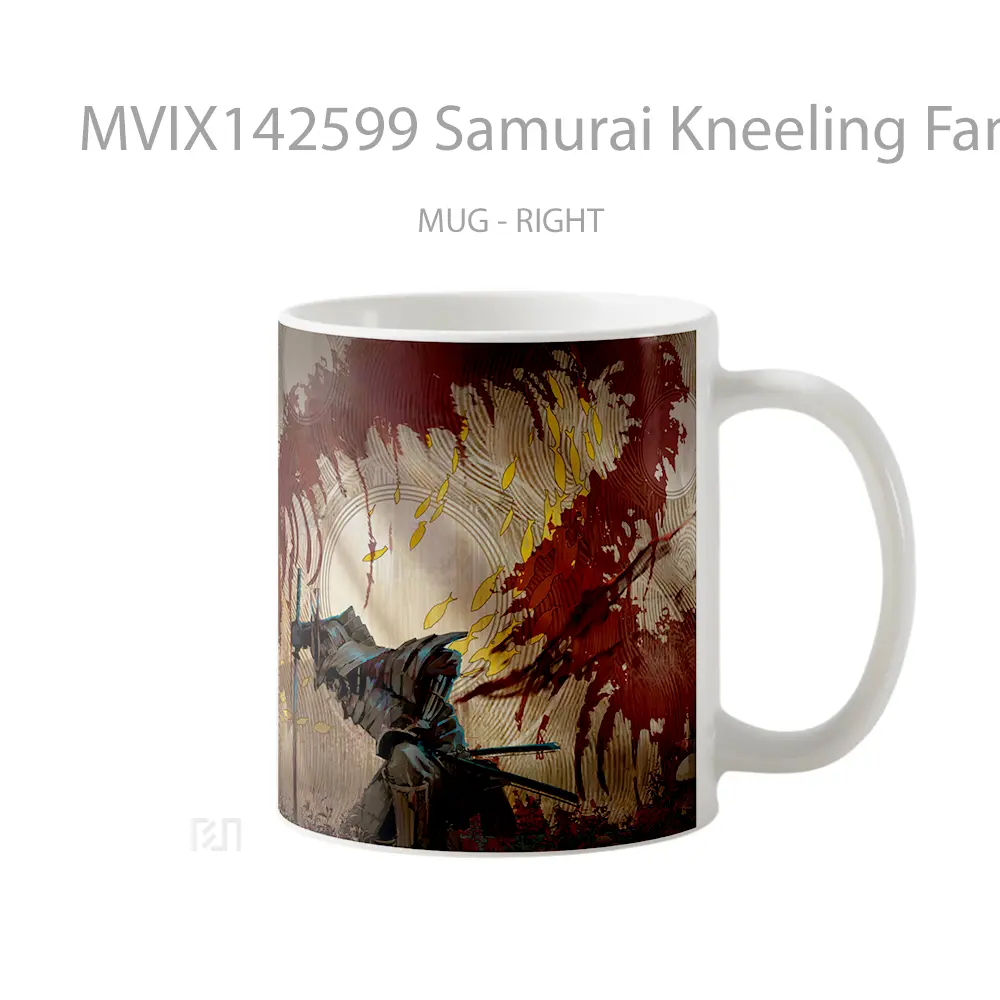 Mug Samurai Kneeling Fantasy Art Gelas Keramik Unik - All-side / Desain
