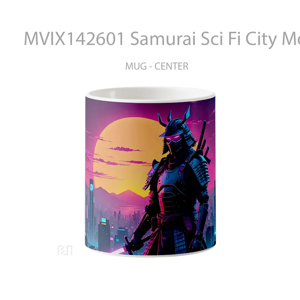 Mug Samurai Sci Fi City Moon Digital Art Gelas Keramik Unik