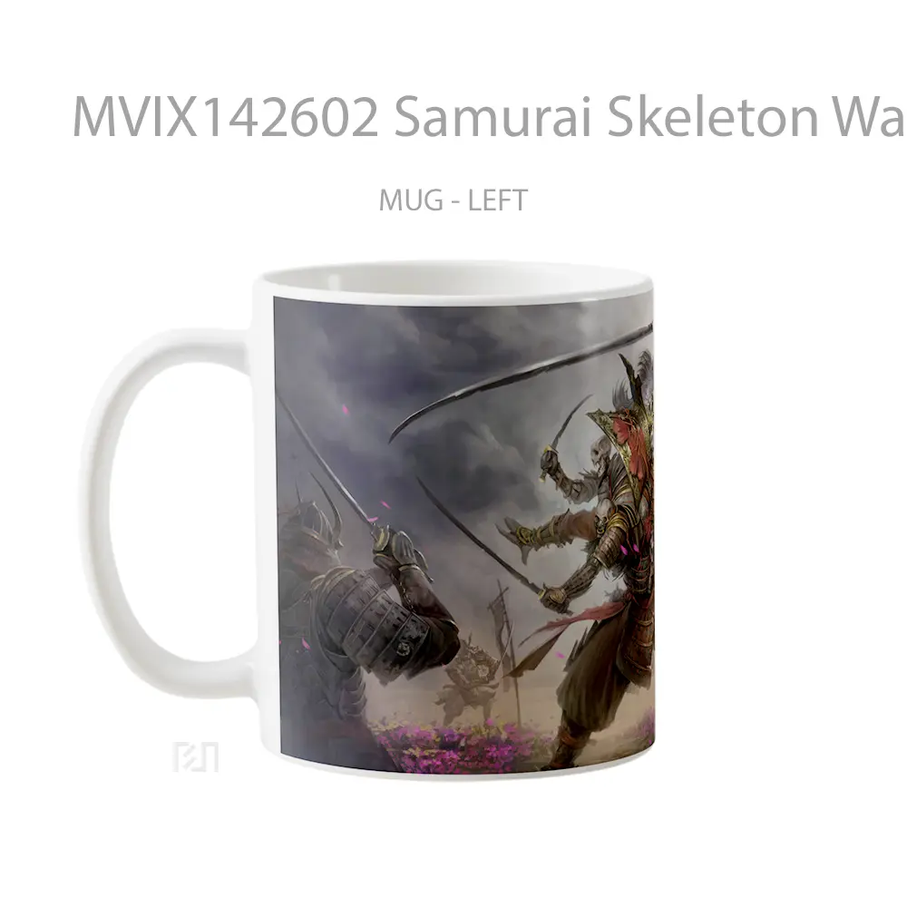 Mug Samurai Skeleton Warrior Fantasy Battle Gelas Keramik Unik - All-side / Desain