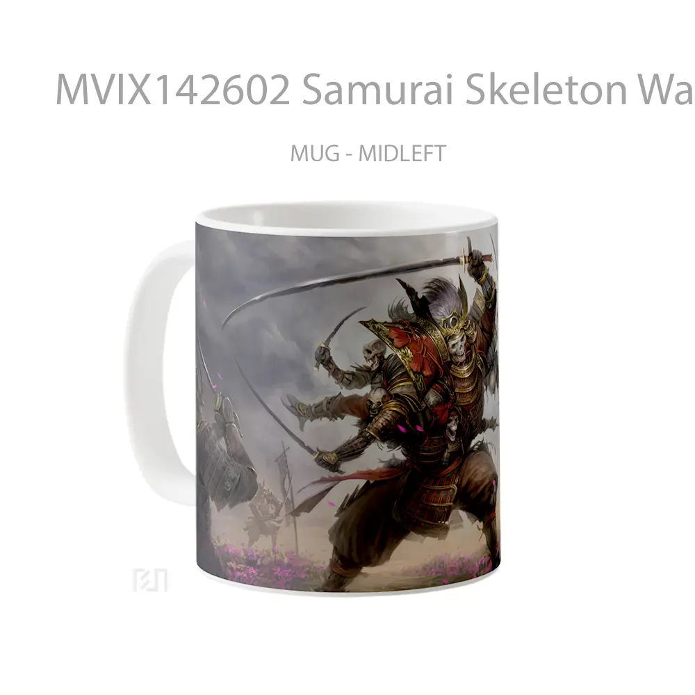 Mug Samurai Skeleton Warrior Fantasy Battle Gelas Keramik Unik - All-side / Desain