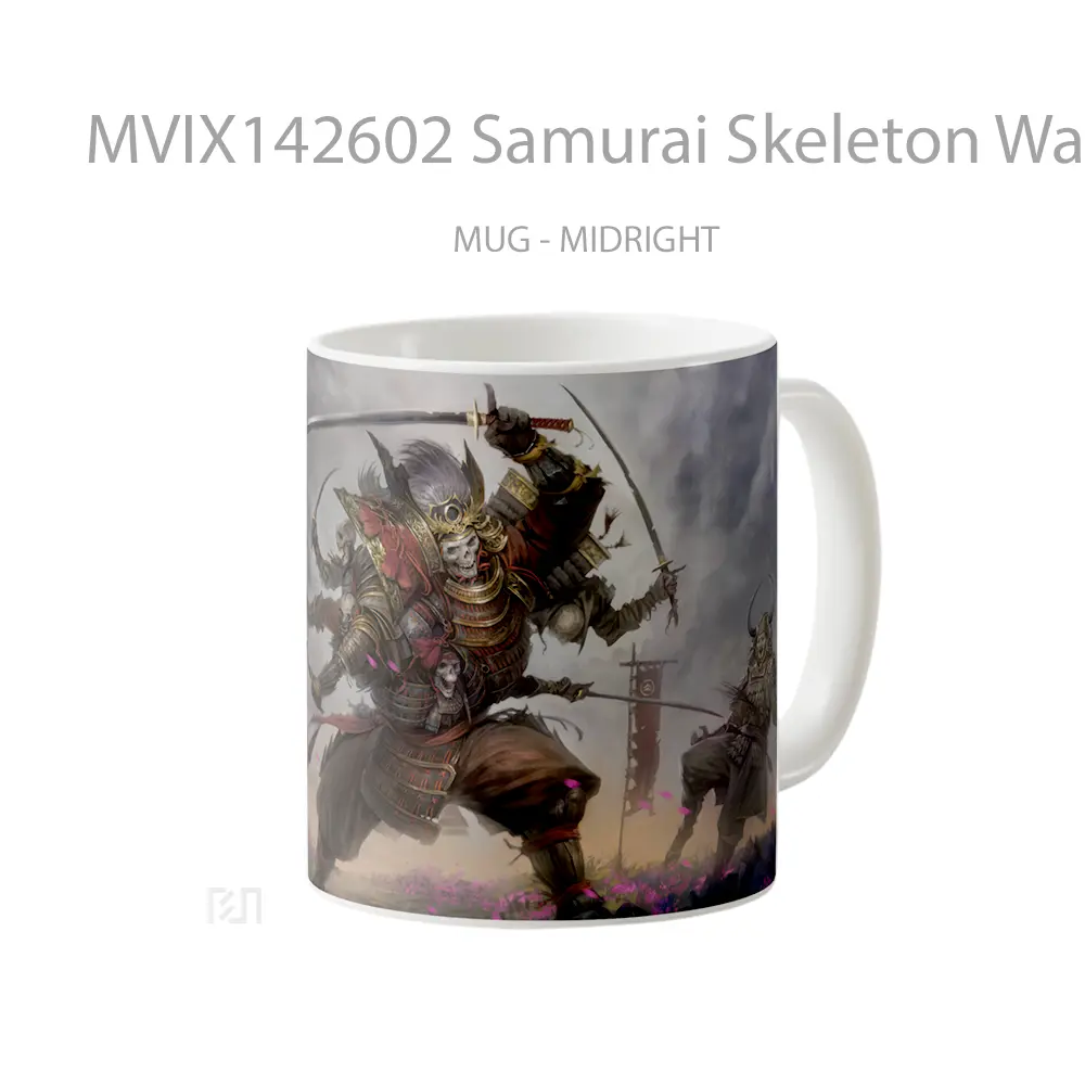 Mug Samurai Skeleton Warrior Fantasy Battle Gelas Keramik Unik - All-side / Desain