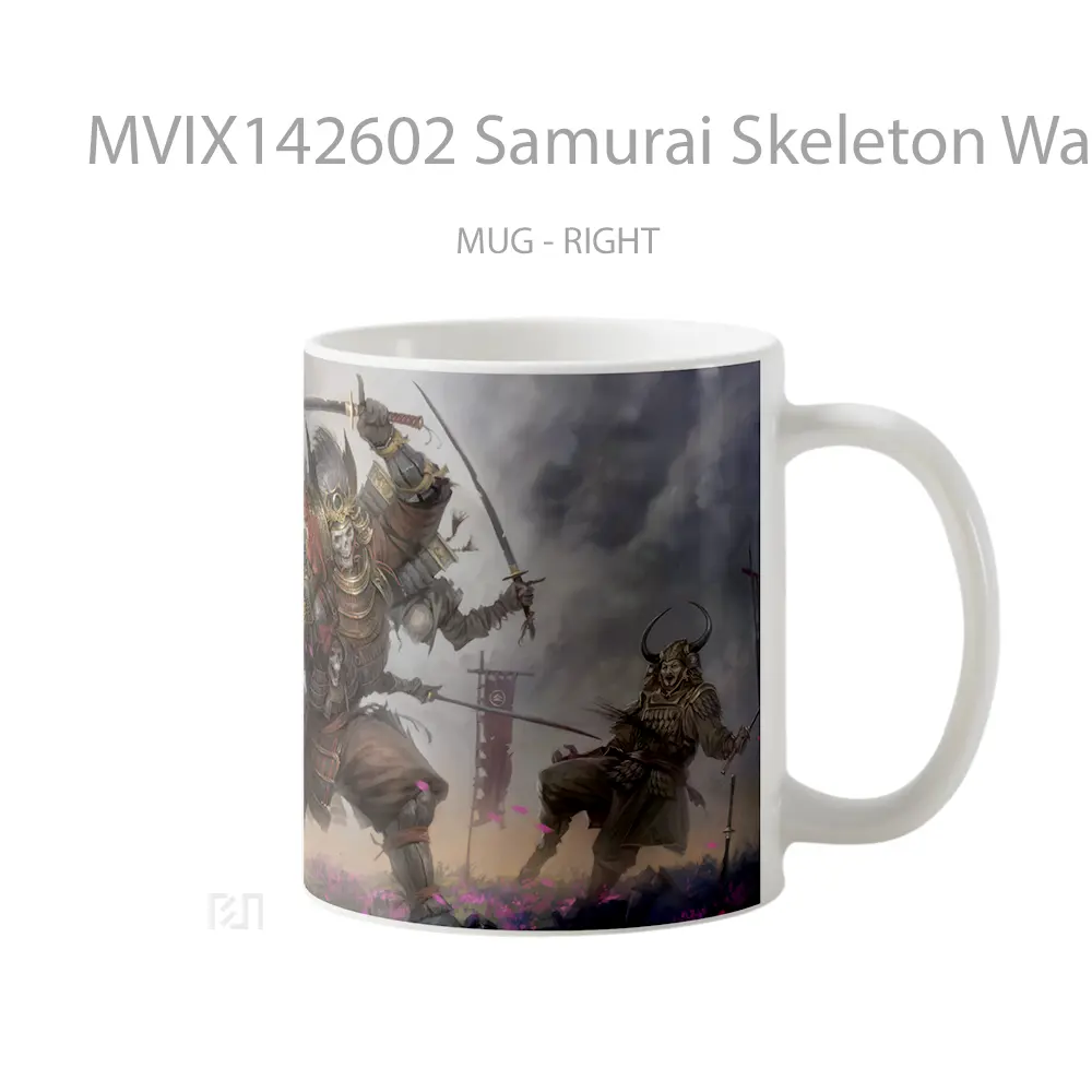 Mug Samurai Skeleton Warrior Fantasy Battle Gelas Keramik Unik - All-side / Desain