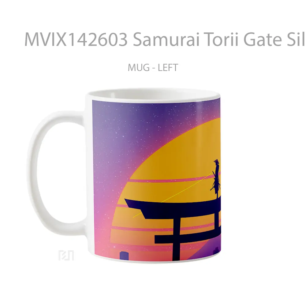 Mug Samurai Torii Gate Silhouette Sunset Synthwave Retrowave Digital Art Gelas Pemandangan Alam - All-side / Desain