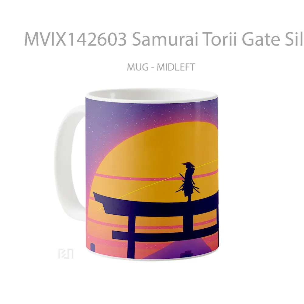 Mug Samurai Torii Gate Silhouette Sunset Synthwave Retrowave Digital Art Gelas Pemandangan Alam - All-side / Desain