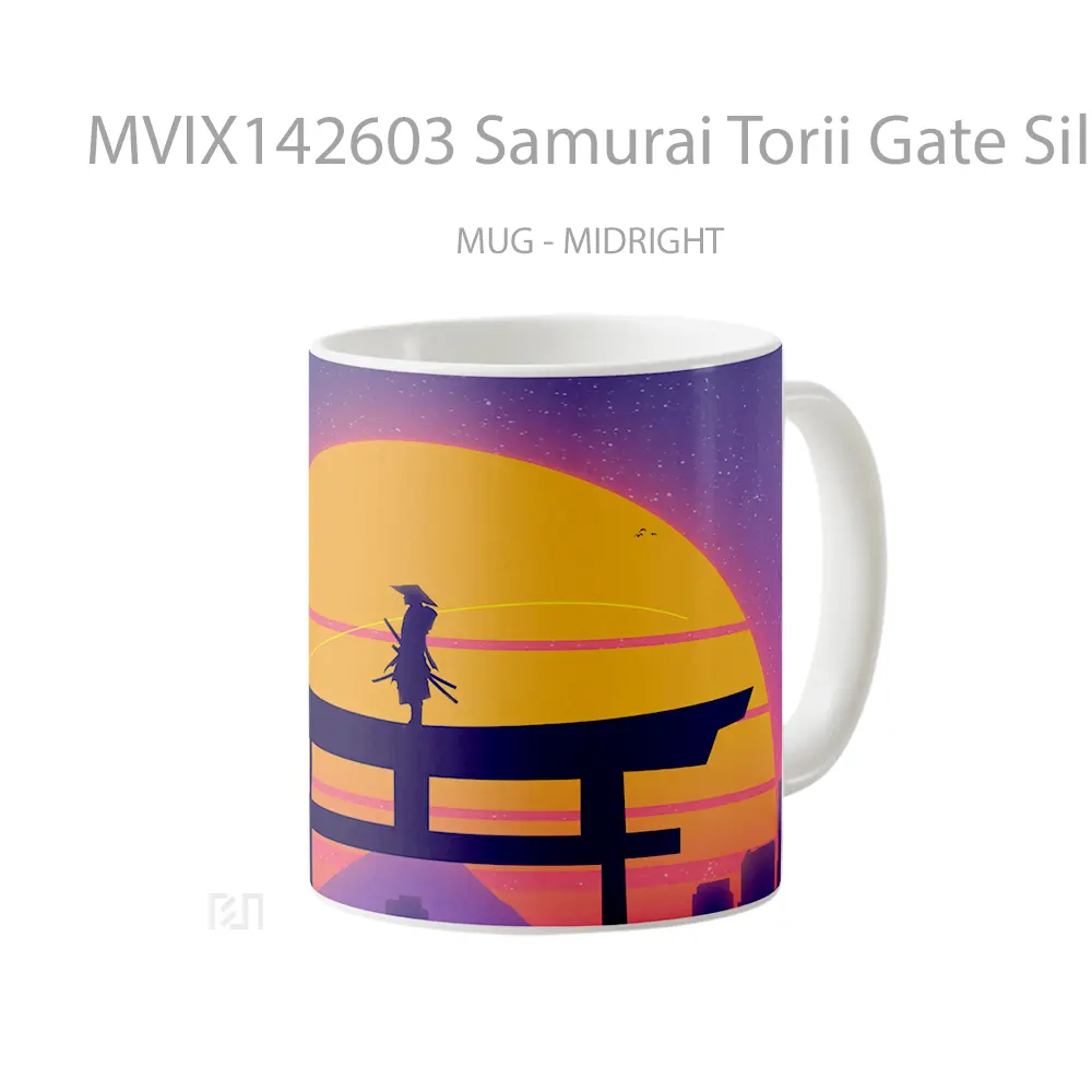 Mug Samurai Torii Gate Silhouette Sunset Synthwave Retrowave Digital Art Gelas Pemandangan Alam - All-side / Desain