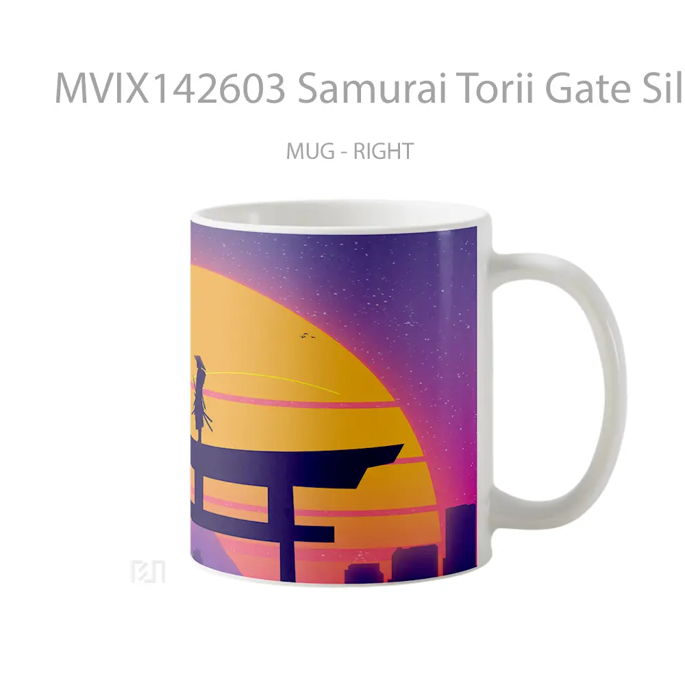 Mug Samurai Torii Gate Silhouette Sunset Synthwave Retrowave Digital Art Gelas Pemandangan Alam - All-side / Desain