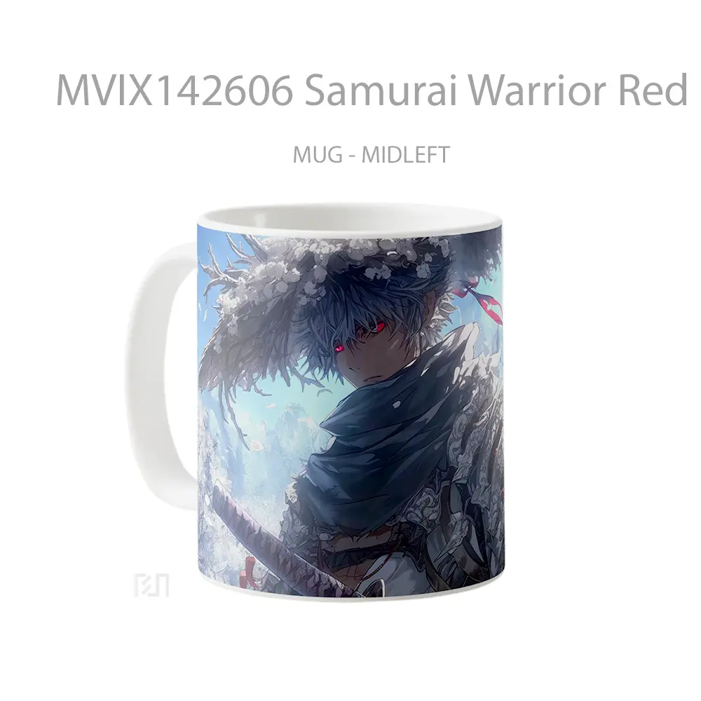 Mug Samurai Warrior Red Eyes Fantasy Gelas Keramik Unik - All-side / Desain