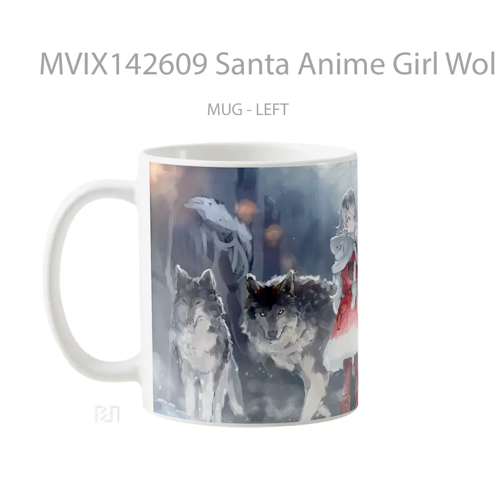 Mug Santa Anime Girl Wolf Art Gelas Hewan Lucu - All-side / Desain