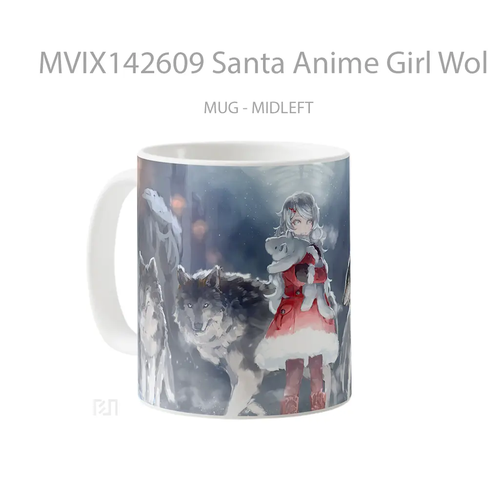 Mug Santa Anime Girl Wolf Art Gelas Hewan Lucu - All-side / Desain