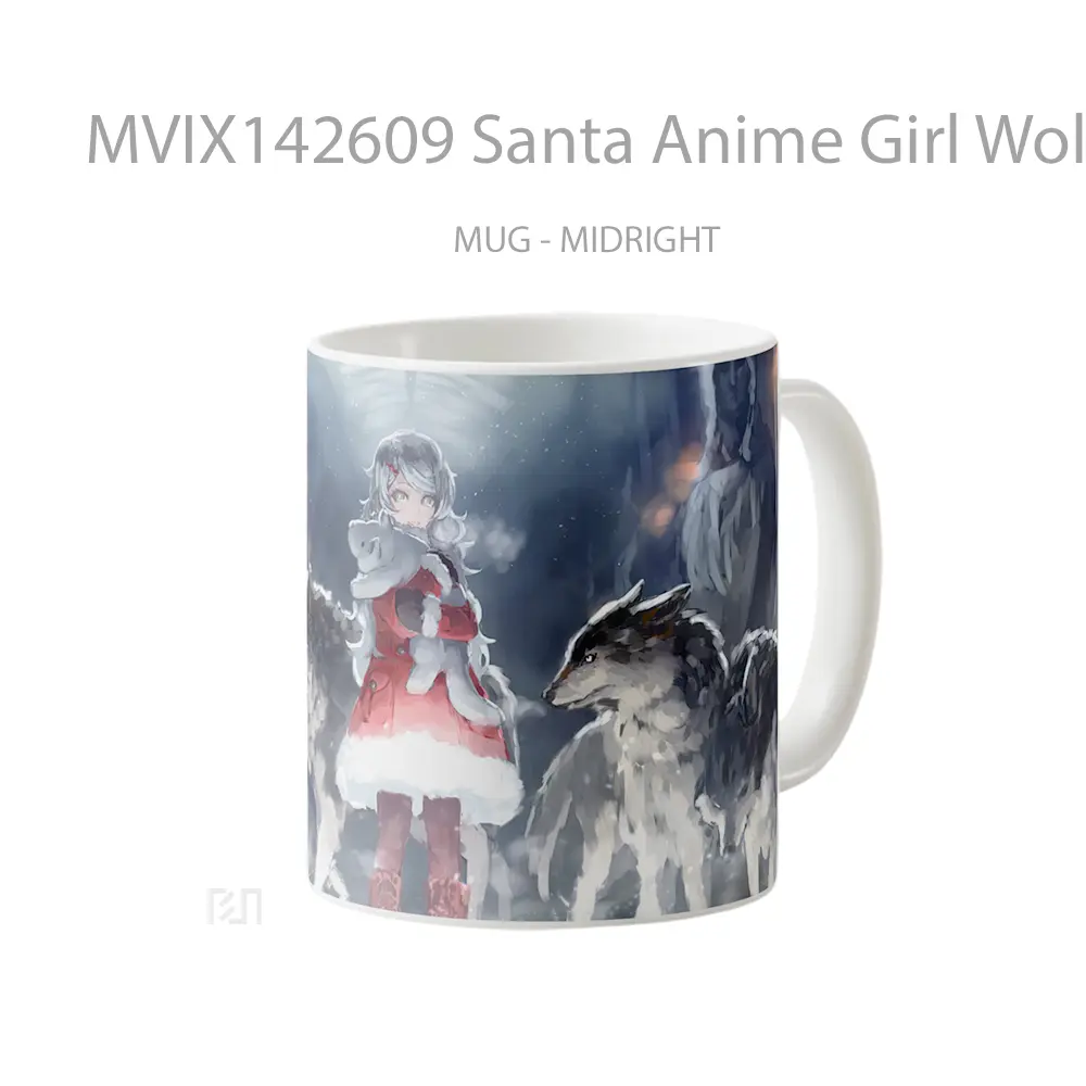 Mug Santa Anime Girl Wolf Art Gelas Hewan Lucu - All-side / Desain