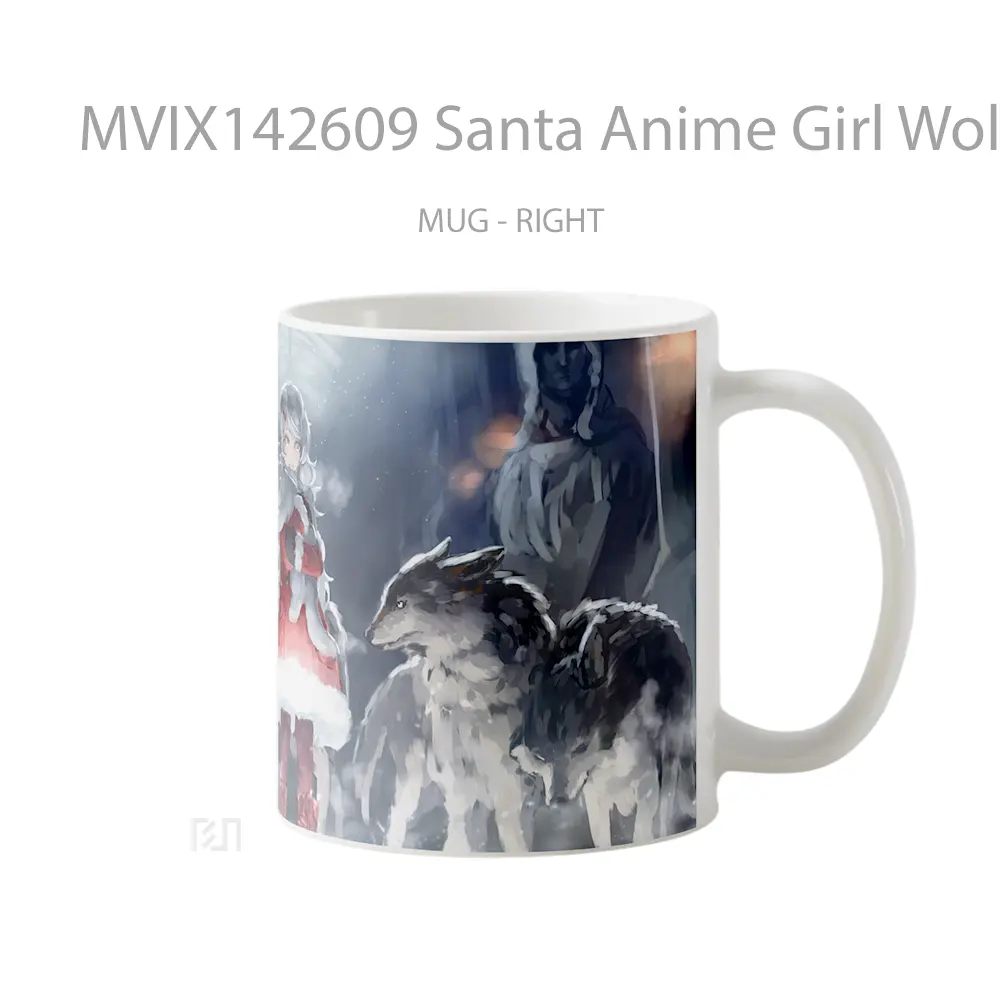 Mug Santa Anime Girl Wolf Art Gelas Hewan Lucu - All-side / Desain
