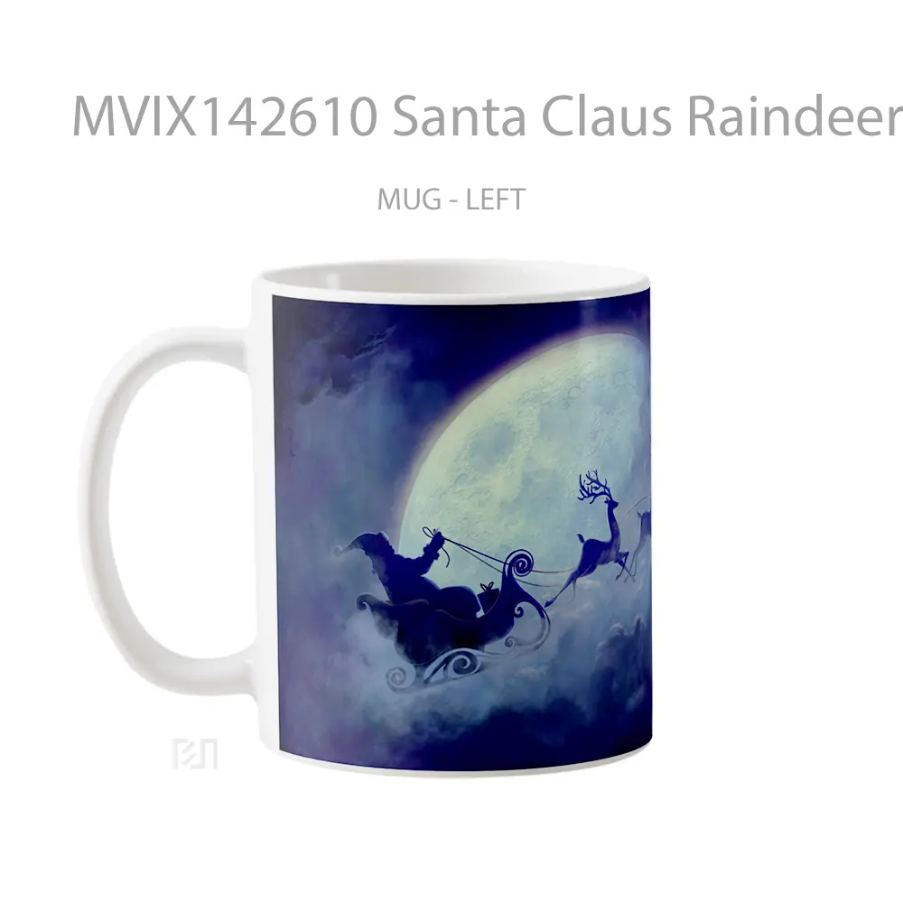 Mug Santa Claus Raindeer Sleigh Silhouette Christmas Gelas Keramik Unik - All-side / Desain