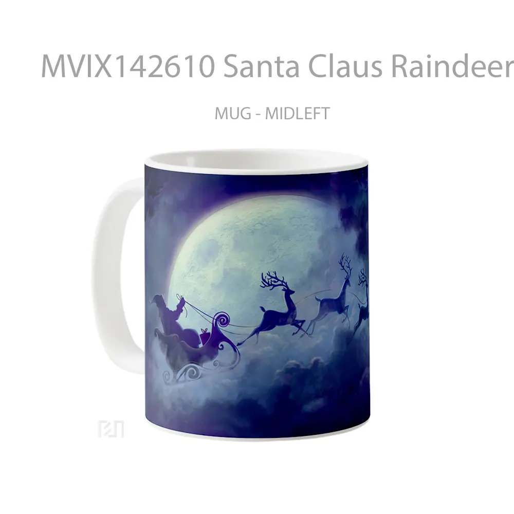 Mug Santa Claus Raindeer Sleigh Silhouette Christmas Gelas Keramik Unik - All-side / Desain