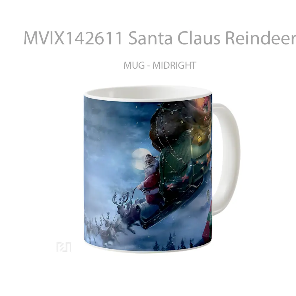 Mug Santa Claus Reindeer Sleigh Christmas Gift Gelas Keramik Unik - All-side / Desain