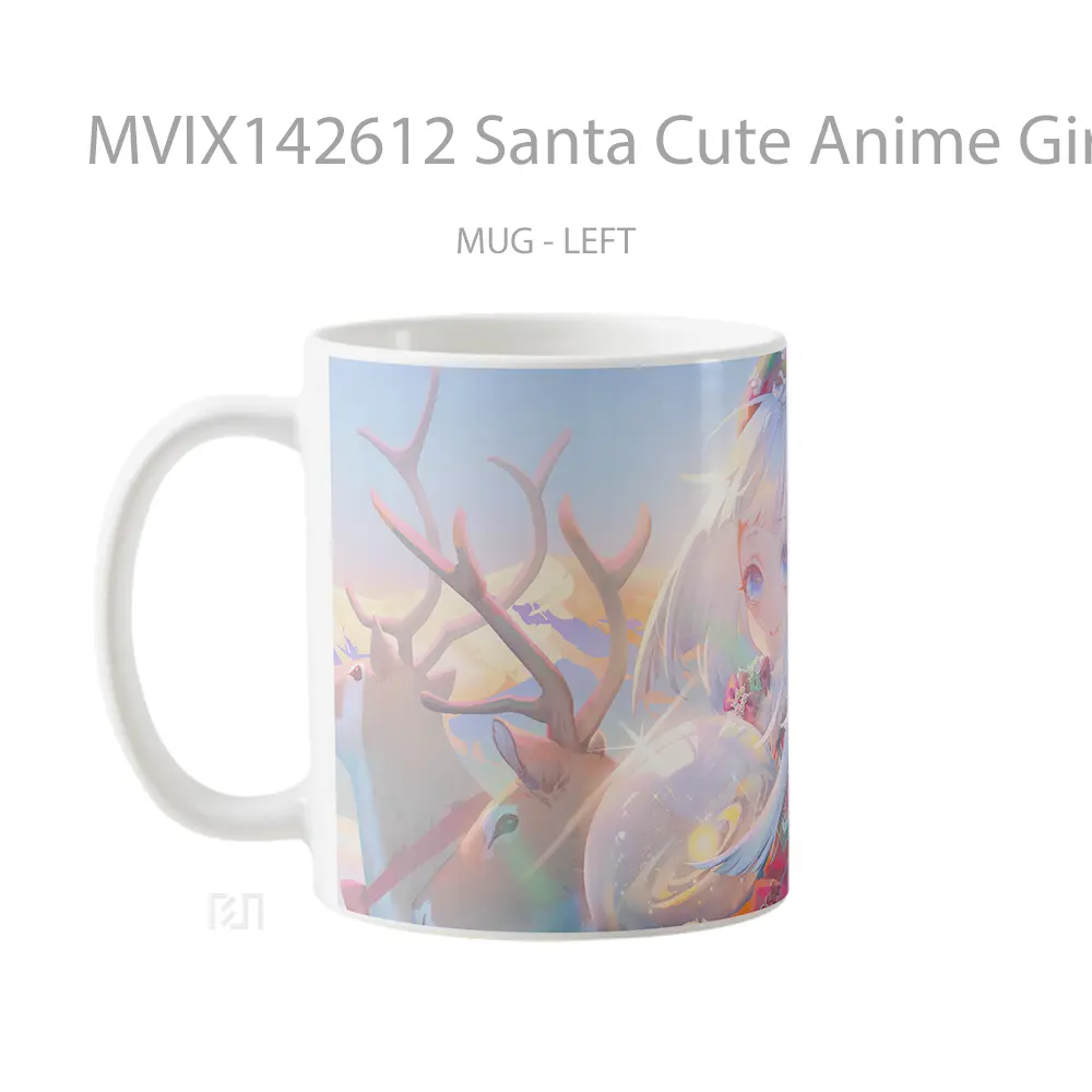 Mug Santa Cute Anime Girl Reindeer Christmas Art Cangkir Anime - All-side / Desain
