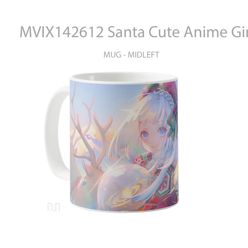 Mug Santa Cute Anime Girl Reindeer Christmas Art Cangkir Anime - All-side / Desain