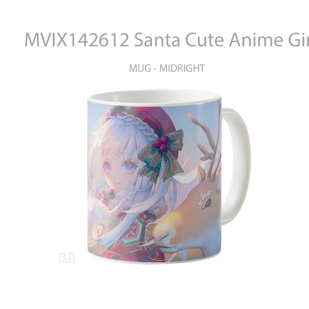 Mug Santa Cute Anime Girl Reindeer Christmas Art Cangkir Anime - All-side / Desain