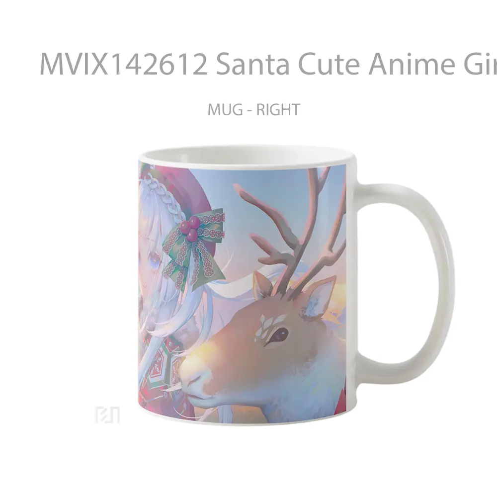 Mug Santa Cute Anime Girl Reindeer Christmas Art Cangkir Anime - All-side / Desain