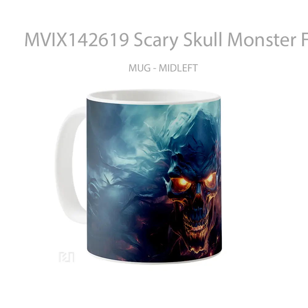 Mug Scary Skull Monster Fantasy Gelas Keramik Unik - All-side / Desain