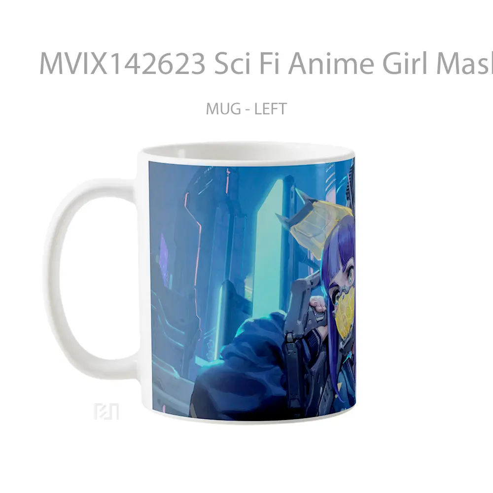 Mug Sci Fi Anime Girl Mask Gun Cangkir Anime - All-side / Desain