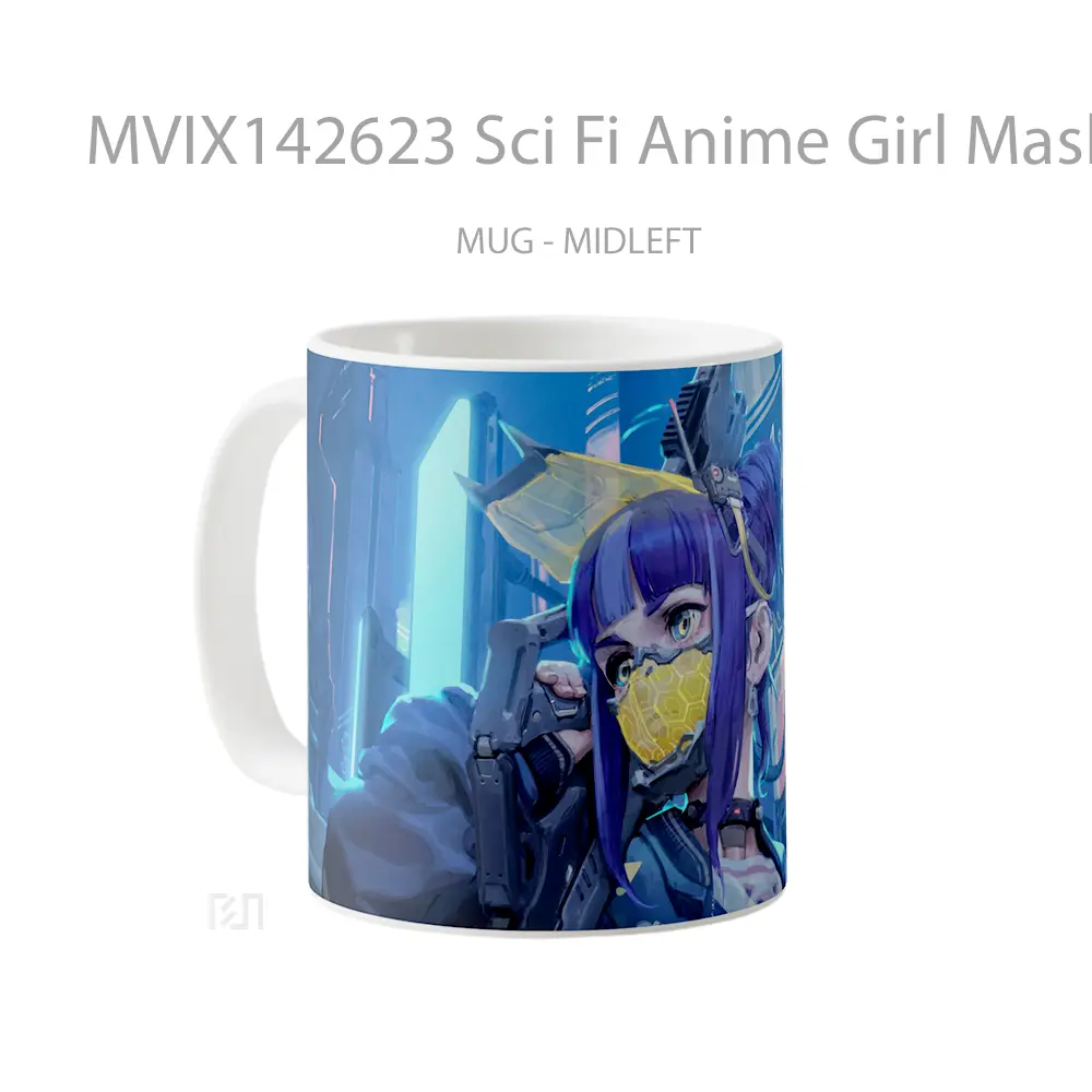 Mug Sci Fi Anime Girl Mask Gun Cangkir Anime - All-side / Desain