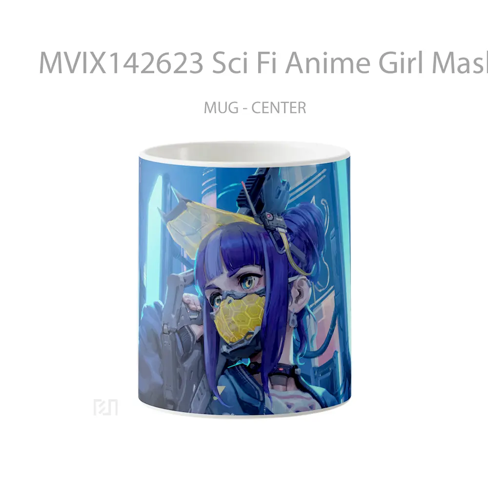 Mug Sci Fi Anime Girl Mask Gun Cangkir Anime
