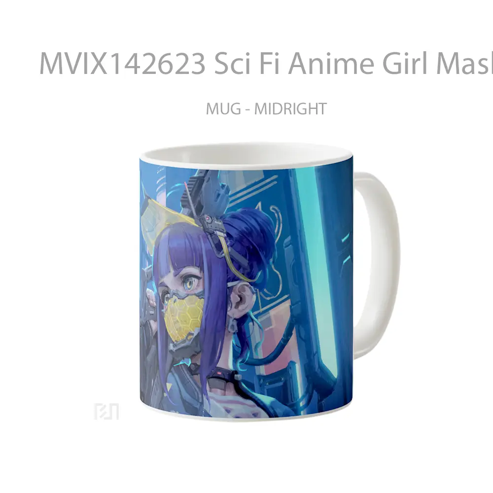 Mug Sci Fi Anime Girl Mask Gun Cangkir Anime - All-side / Desain