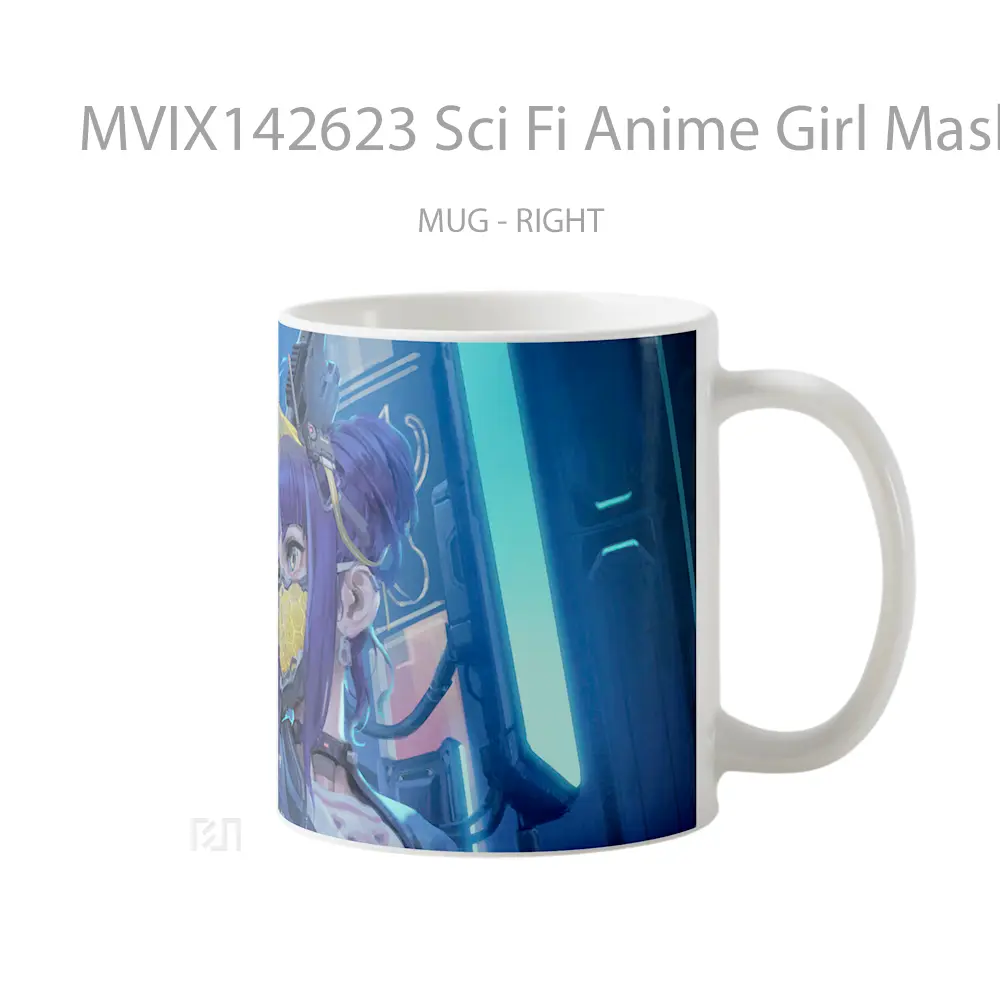 Mug Sci Fi Anime Girl Mask Gun Cangkir Anime - All-side / Desain