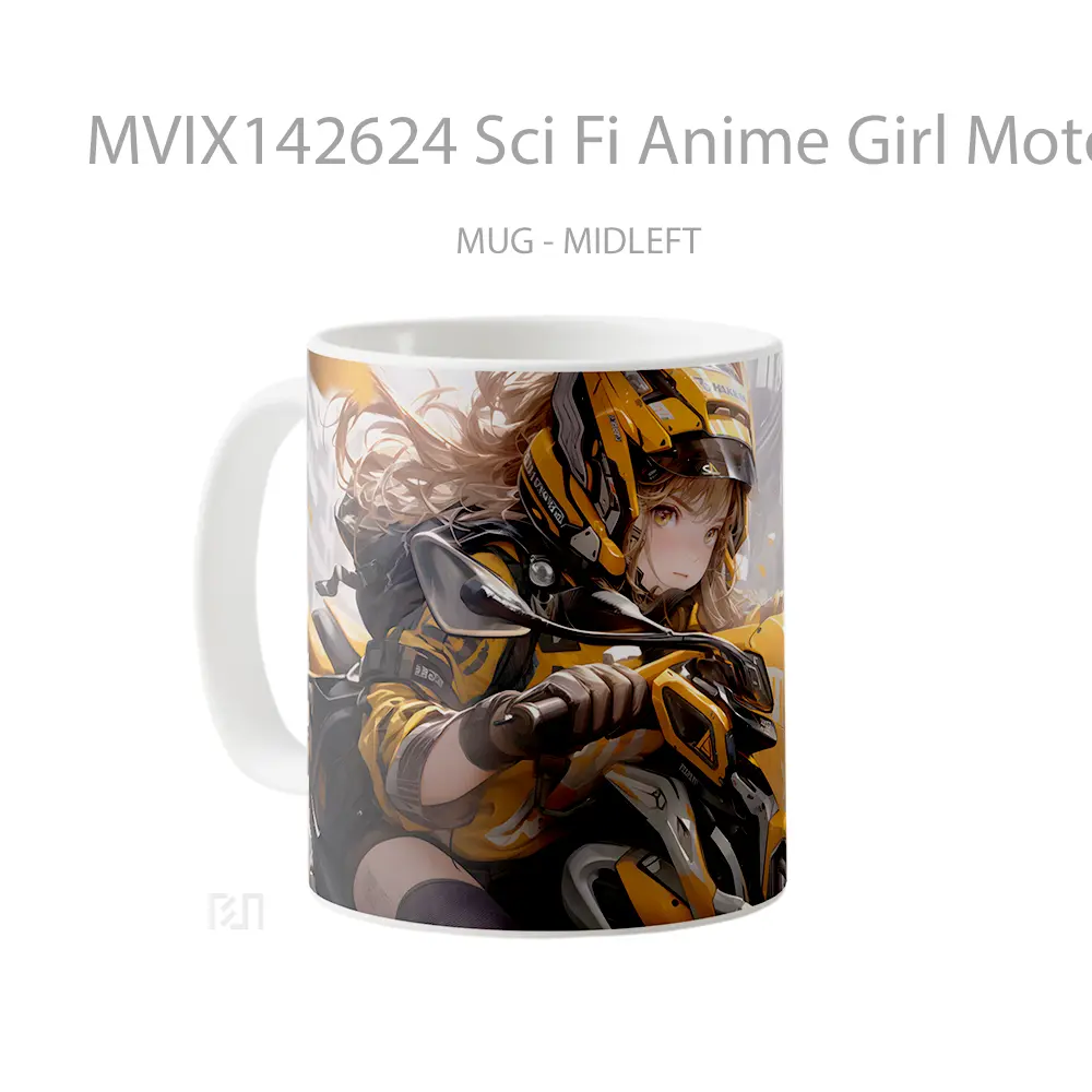 Mug Sci Fi Anime Girl Motorcycle Cangkir Anime - All-side / Desain