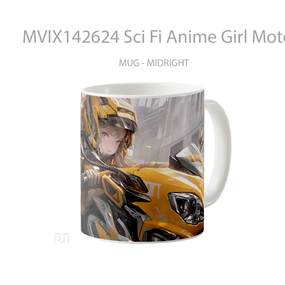 Mug Sci Fi Anime Girl Motorcycle Cangkir Anime - All-side / Desain
