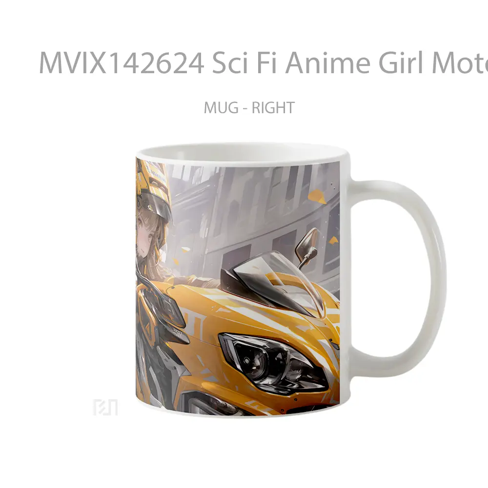 Mug Sci Fi Anime Girl Motorcycle Cangkir Anime - All-side / Desain