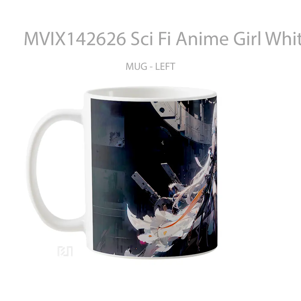 Mug Sci Fi Anime Girl White Hair Cangkir Anime - All-side / Desain