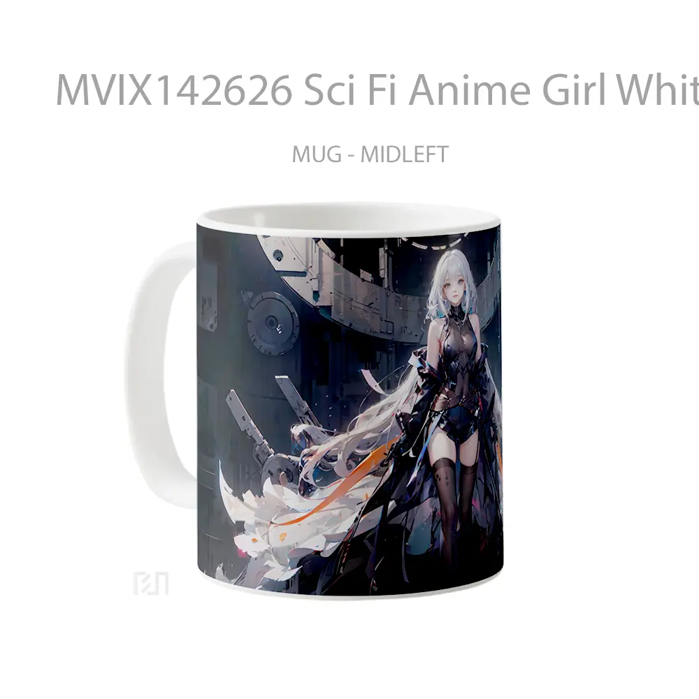 Mug Sci Fi Anime Girl White Hair Cangkir Anime - All-side / Desain