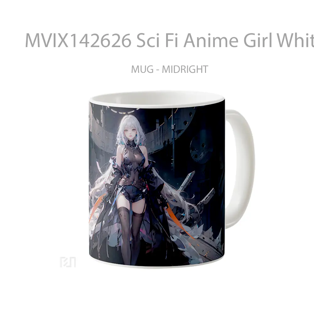 Mug Sci Fi Anime Girl White Hair Cangkir Anime - All-side / Desain