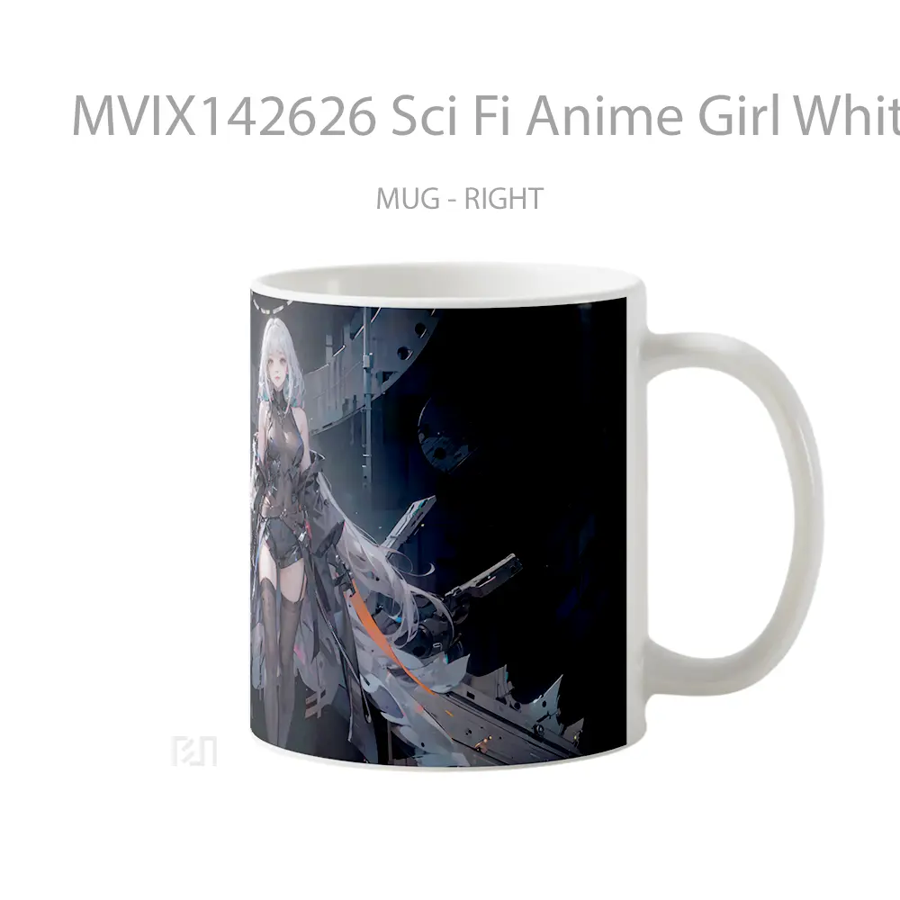 Mug Sci Fi Anime Girl White Hair Cangkir Anime - All-side / Desain