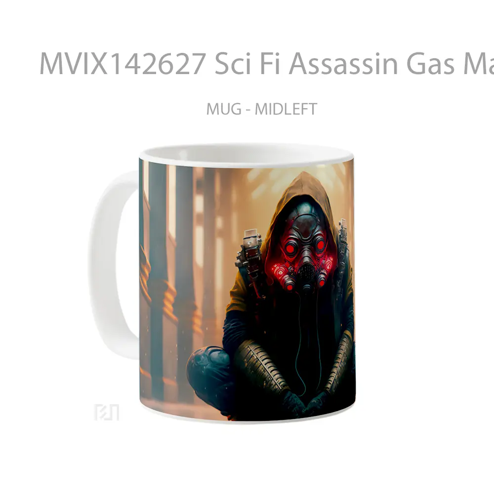 Mug Sci Fi Assassin Gas Mask Ai Ar Gelas Keramik Unik - All-side / Desain