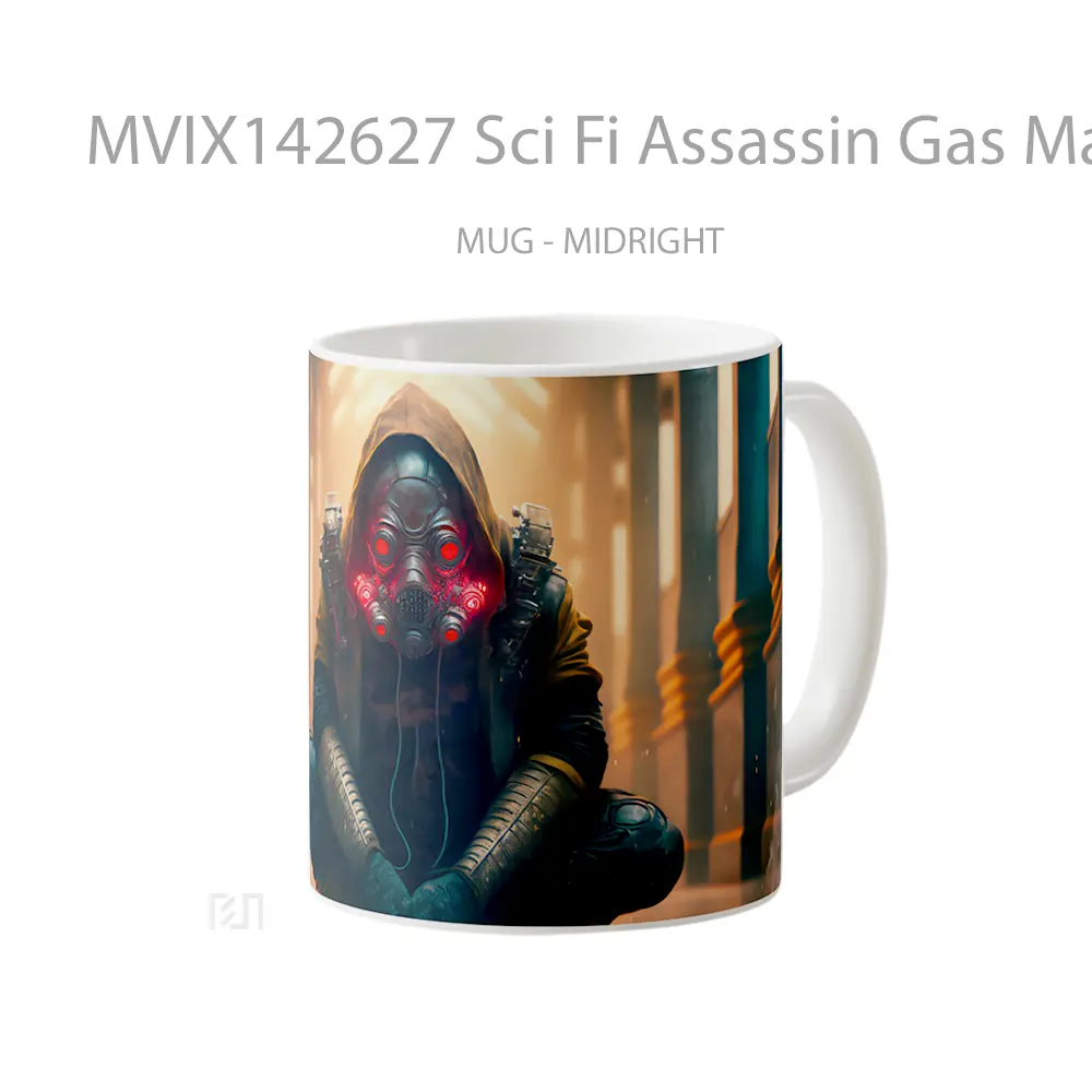Mug Sci Fi Assassin Gas Mask Ai Ar Gelas Keramik Unik - All-side / Desain