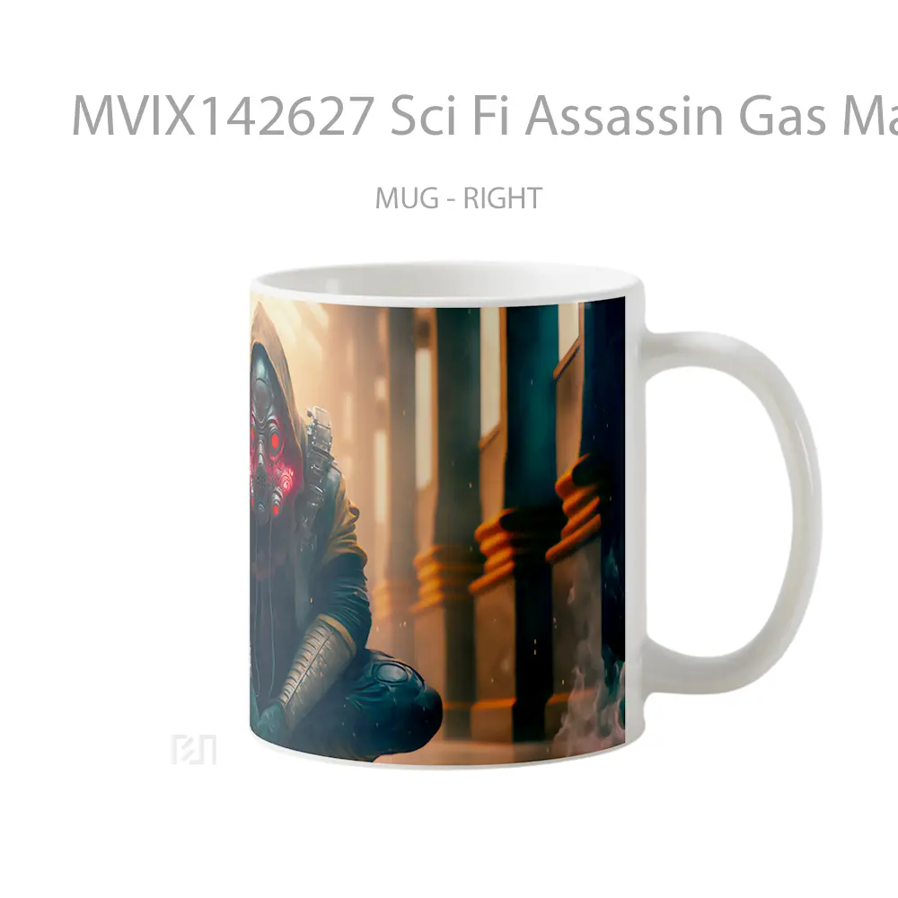 Mug Sci Fi Assassin Gas Mask Ai Ar Gelas Keramik Unik - All-side / Desain