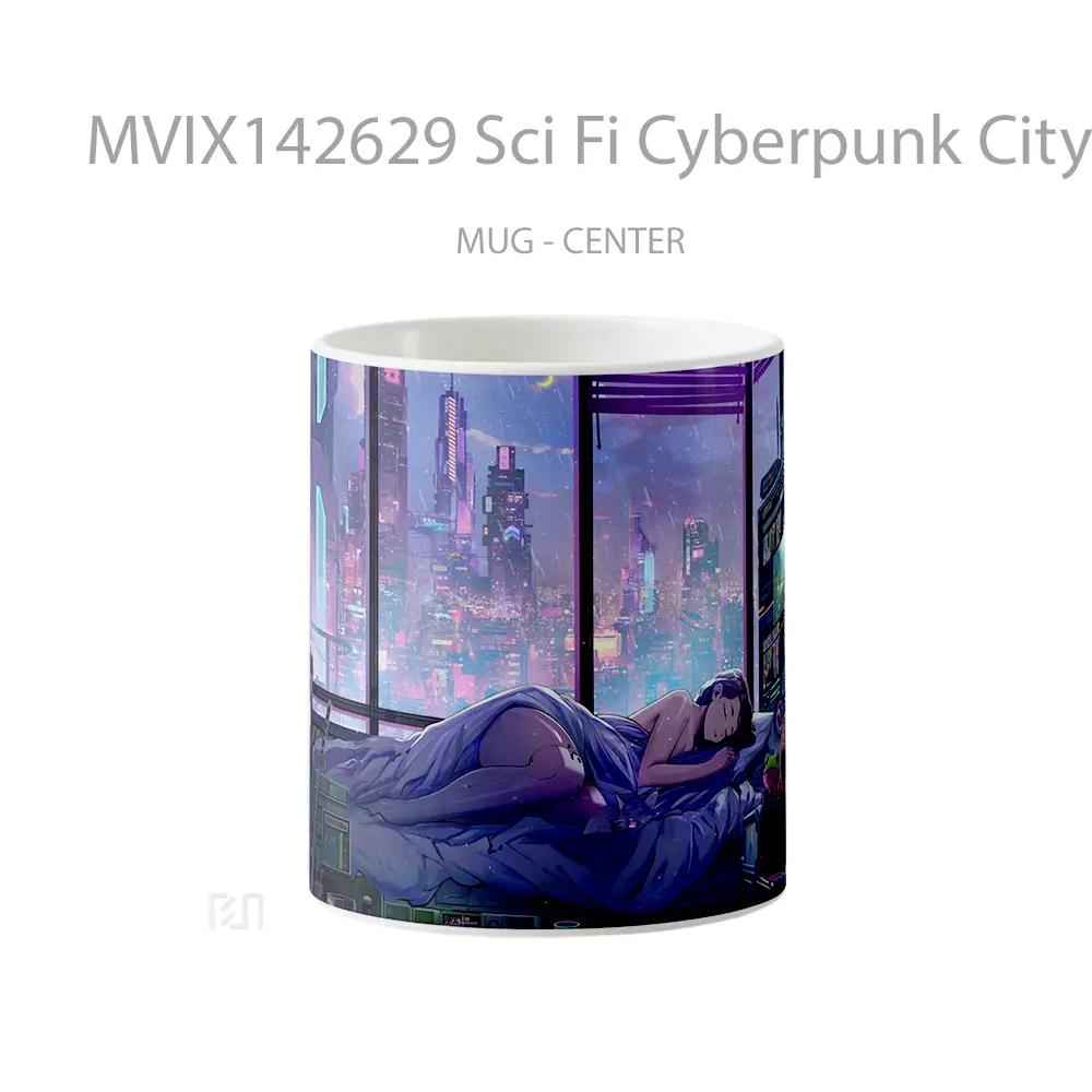 Mug Sci Fi Cyberpunk City Girl Sleeping Gelas Keramik Unik
