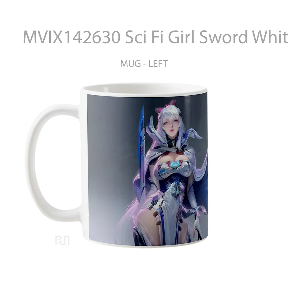 Mug Sci Fi Girl Sword White Hair Warrior Gelas Keramik Unik - All-side / Desain